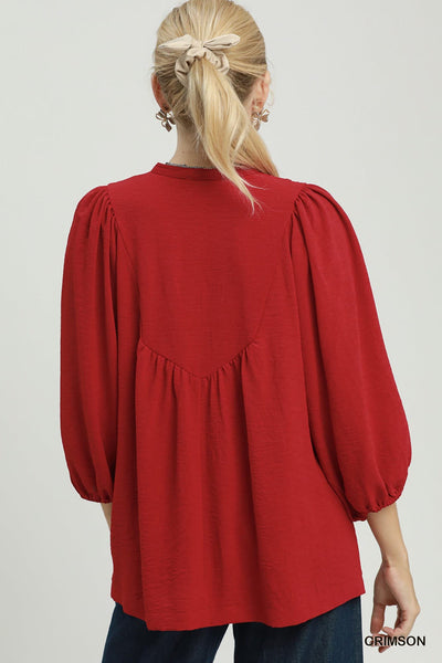 UMGEE Lace Trim Top Crimson