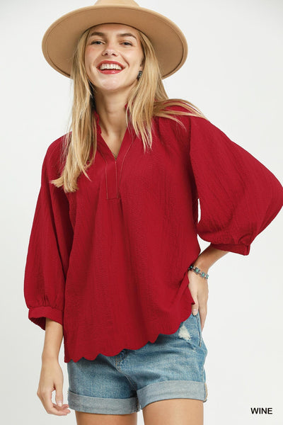 UMGEE Scallop Hem Top Wine