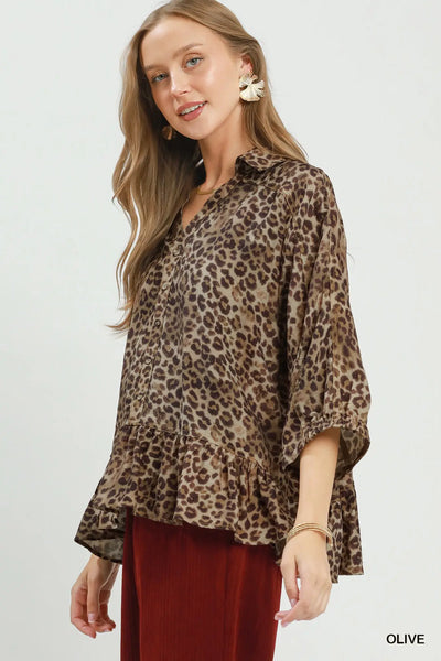 UMGEE Leopard Print Peplum Top
