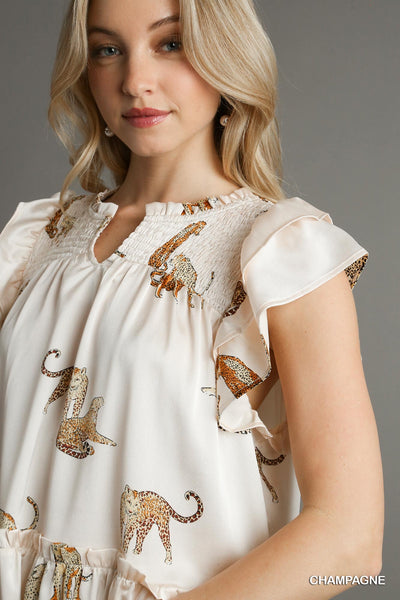 UMGEE Champagne Animal Print Ruffle Dress