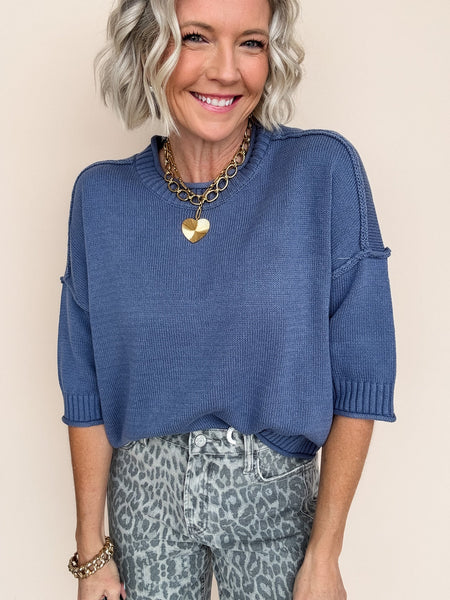 Cameron Knit Pullover Dusty Blue