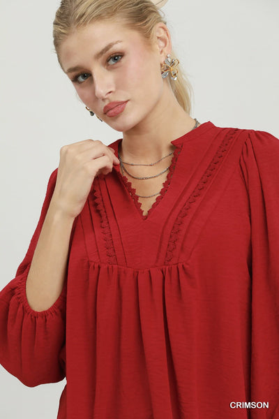 UMGEE Lace Trim Top Crimson