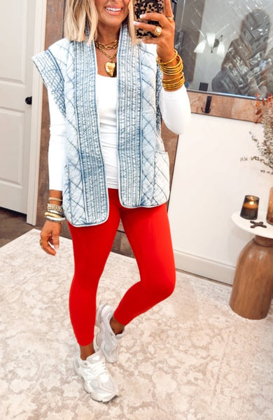 Washed Denim Quilted Vest