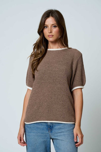 Contrast Trim Knit Sweater Mocha