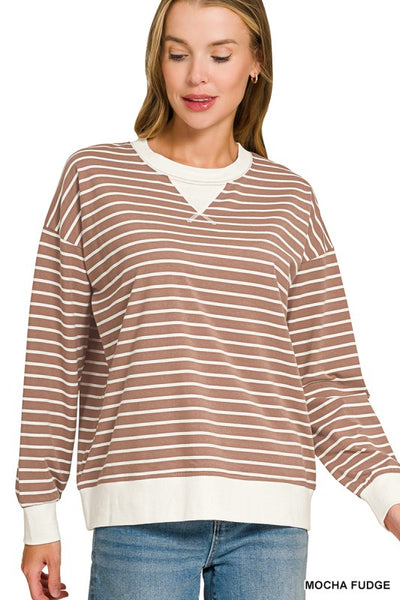 Two Tone Stripe Banded Top Mocha Fudge