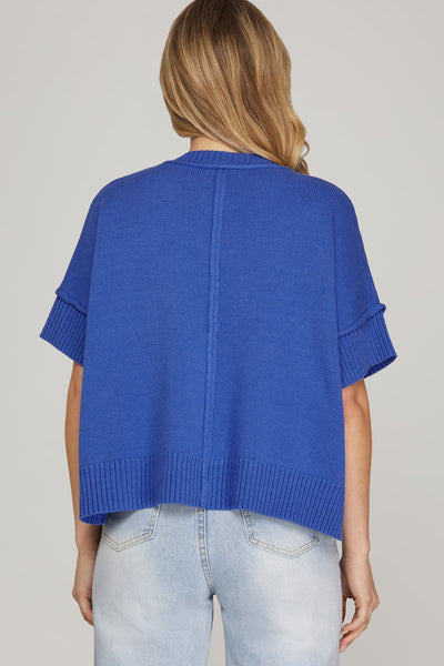 Cobalt Blue Crew Neck Sweater Top