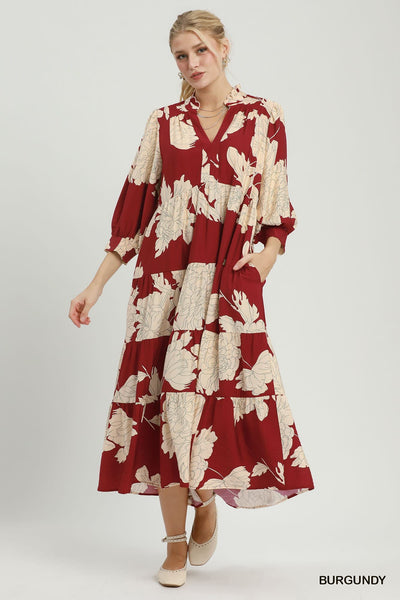 UMGEE Hampton Floral Dress Burgundy Mix