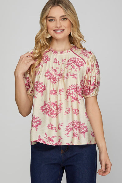 Ivory & Magenta Paris Print Top