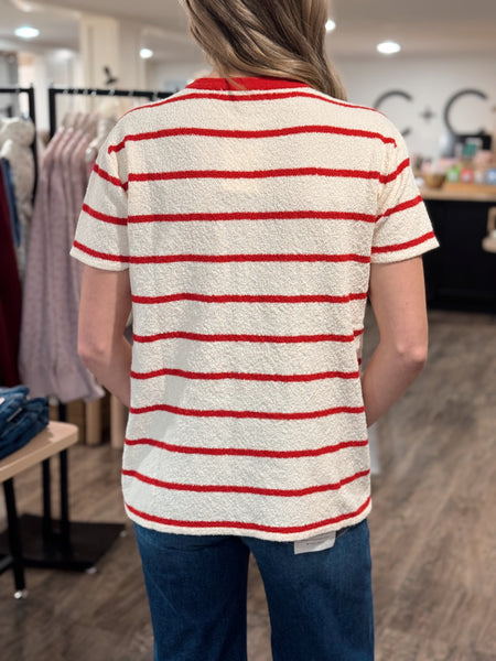 Stripe Short Sleeve Top Red Ivory