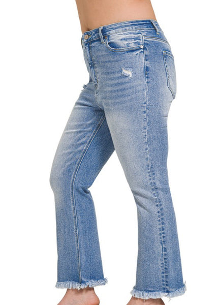Zenana Medium Wash Curvy Denim Straight Crop Jean