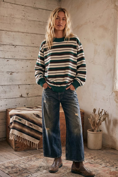 Teal & Cocoa Stripe French Terry Sweatshirt