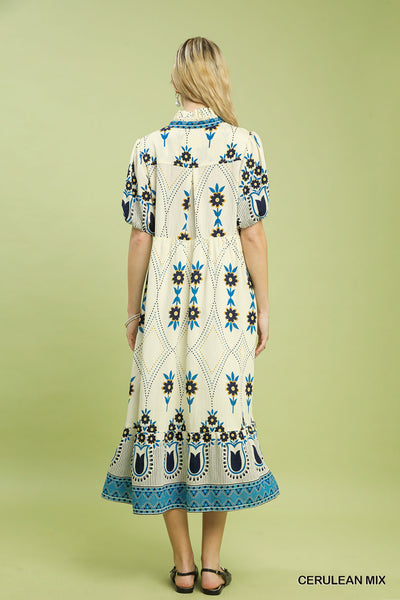 UMGEE Border Floral Print Midi Dress