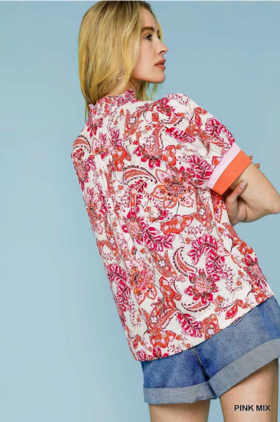 UMGEE Boho Paisley Top Pink Mix