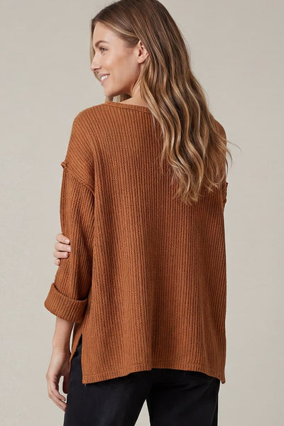 Quarter Sleeve Knit Sweater Top Caramel