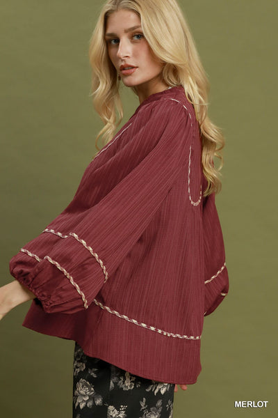 UMGEE Merlot Contrast Trim Top