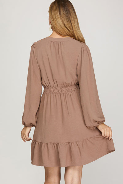 Caroline Smocked Waist Dress Mocha