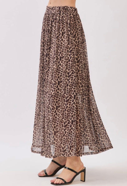 Leopard Print Pleated Maxi Skirt