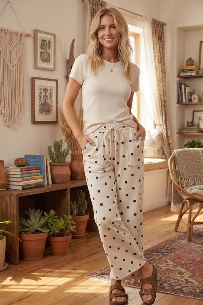 Cream & Black Polka Dot Wide Leg Pant