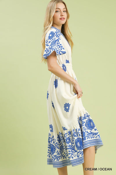 UMGEE Floral Midi Dress Ocean Cream