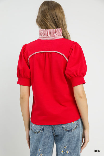 UMGEE Striped Collar Polo Top Red