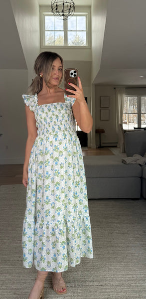 Smocked Floral Dress Blue Mix