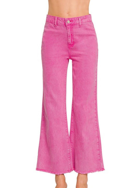 Zenana Denim Hot Pink Acid Wash Straight Jean
