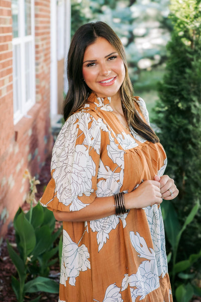 UMGEE Mocha Floral Babydoll Dress