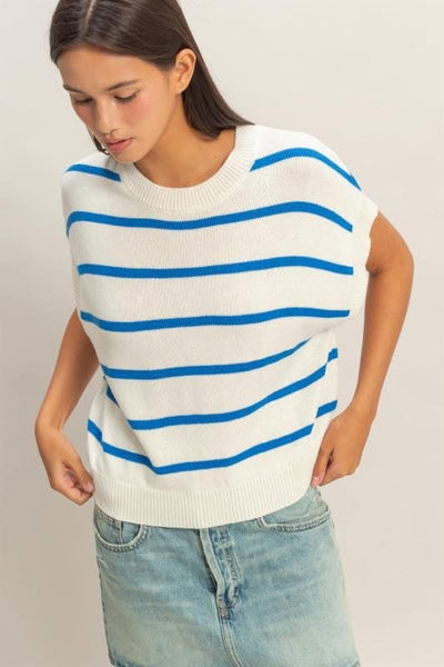 Stripe Crew Neck Knit Top Blue