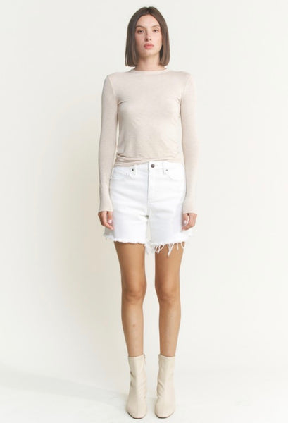 MICA Misty White Frayed Hem Shorts