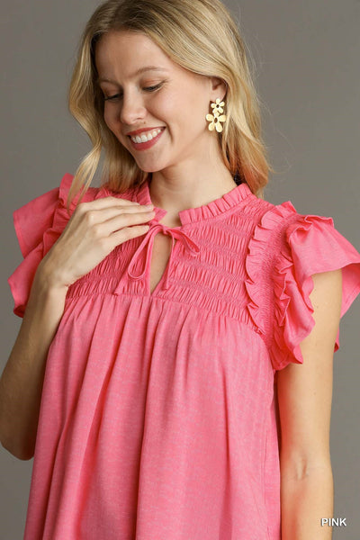 UMGEE Ruffle Flutter Sleeve Top Pink