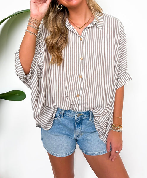Lucky Stripes Oversized Button Up Mocha Stripe