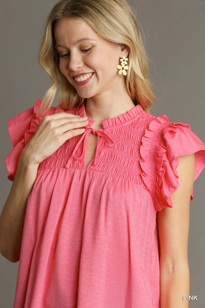 UMGEE Ruffle Sleeve Top Coral Pink