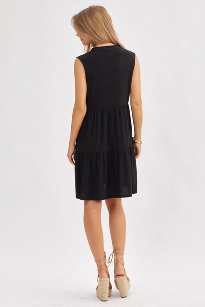 Solid Tank Ruffle Tiered Dress Black
