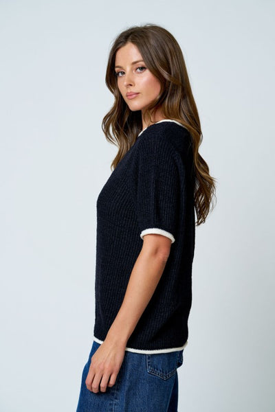 Contrast Trim Knit Sweater Black