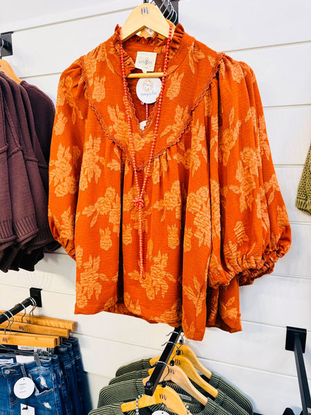 UMGEE Floral Textured Top Terracotta