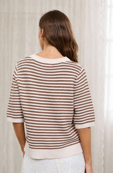 Textured Stripe Knit Top Cocoa Cream