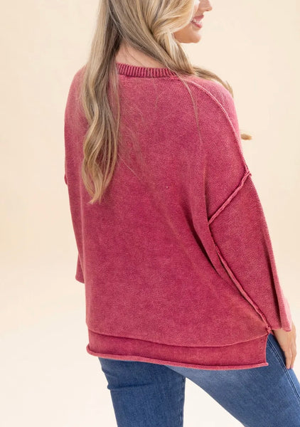 Breezy Knit Top Wine Red