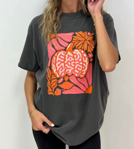 Comfort Colors Charcoal Pumpkin Floral Tee