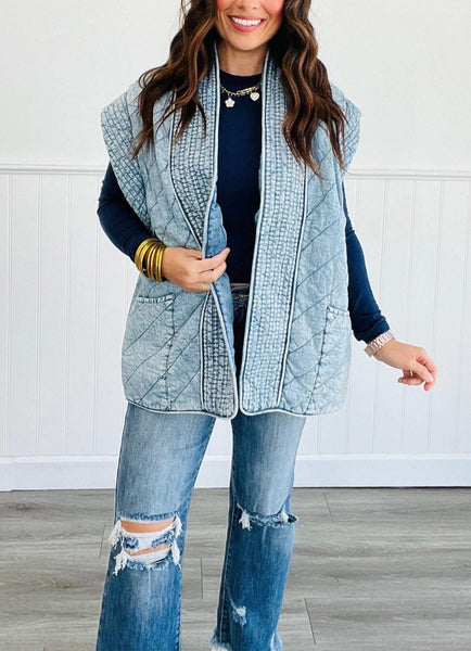 Washed Denim Quilted Vest