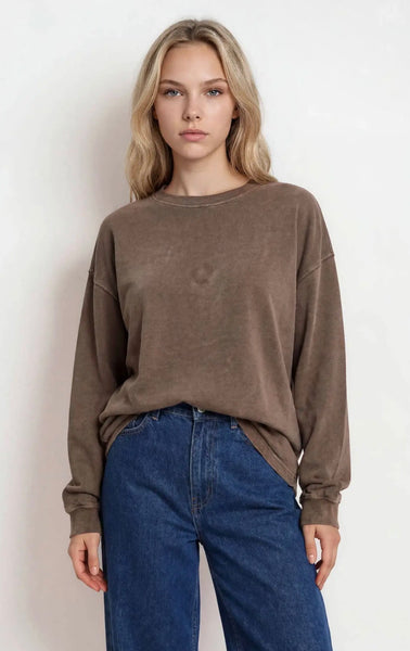Washed Crew Long Sleeve Tee Mocha
