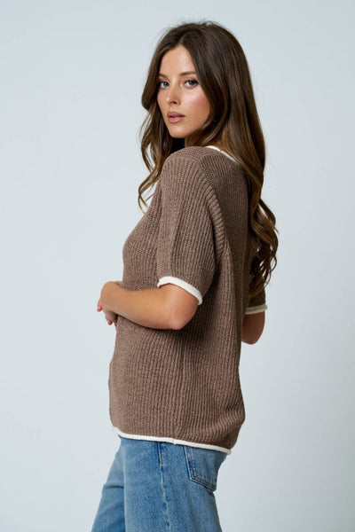 Contrast Trim Knit Sweater Mocha