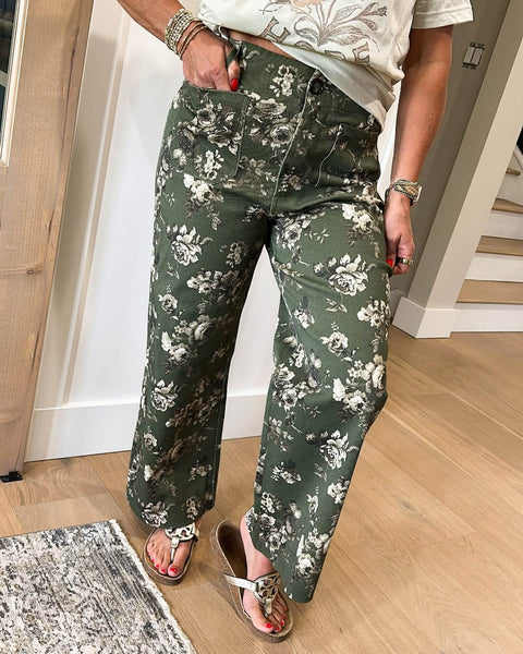 UMGEE Floral Print Pant Olive Mix