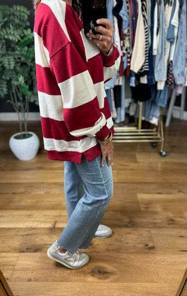 Red Wide Stripe Knit Top