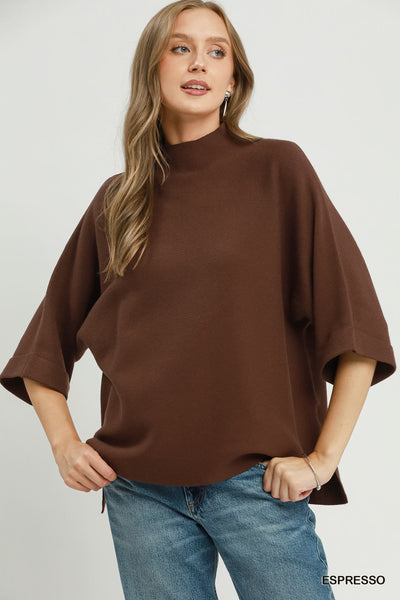 UMGEE Mock Neck Sweater Top Espresso