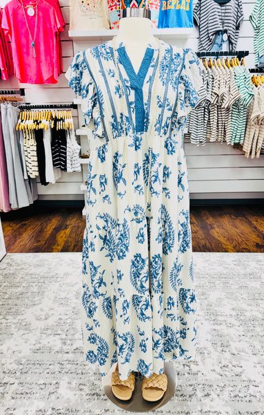 UMGEE Charlotte Paisley Midi Dress Blue Mix