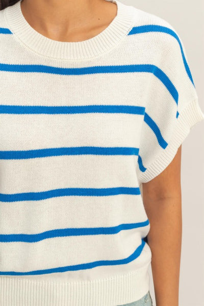 Stripe Crew Neck Knit Top Blue