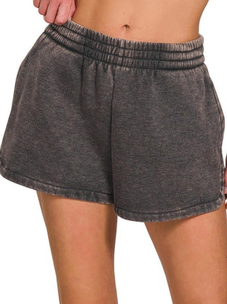 French Terry Acid Wash Pocket Short Black