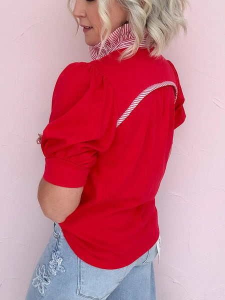 UMGEE Striped Collar Polo Top Red