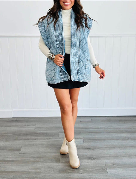 Washed Denim Quilted Vest