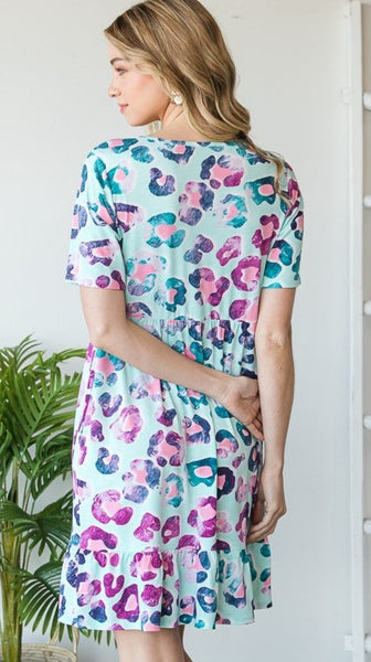 Mint Leopard Print Pocket Dress